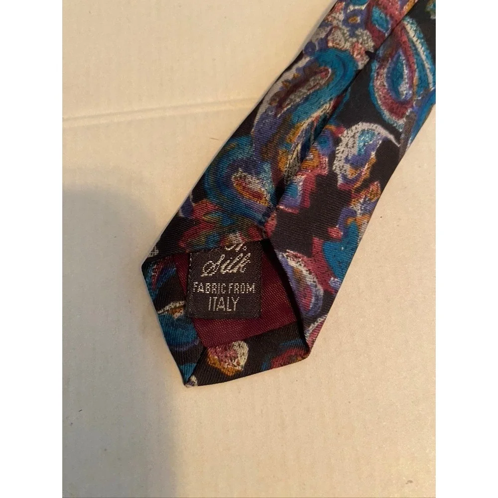 Sheaf & Caber Mens Paisley Silk Tie Multi-Color Italian Fabric Made in USA